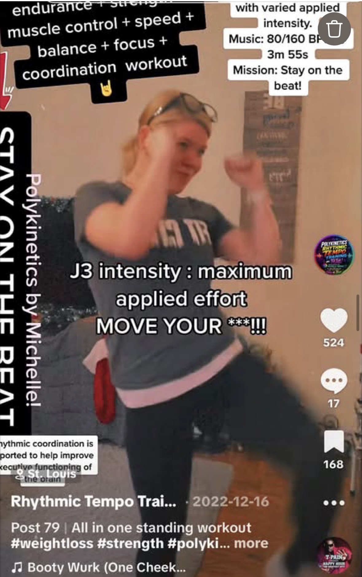 An archived training video screenshot showing Michelle demonstrating Polykinetics.